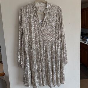Sail to Sable Silver Sequin Collared Tunic